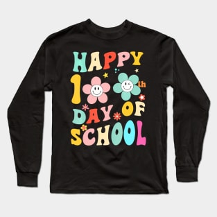 Happy 100 Days Of School Groovy 100Th Day School Teacher Kid Long Sleeve T-Shirt